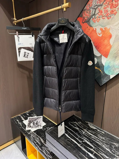 Moncler Quilted Shell And Wool Jacket In Black