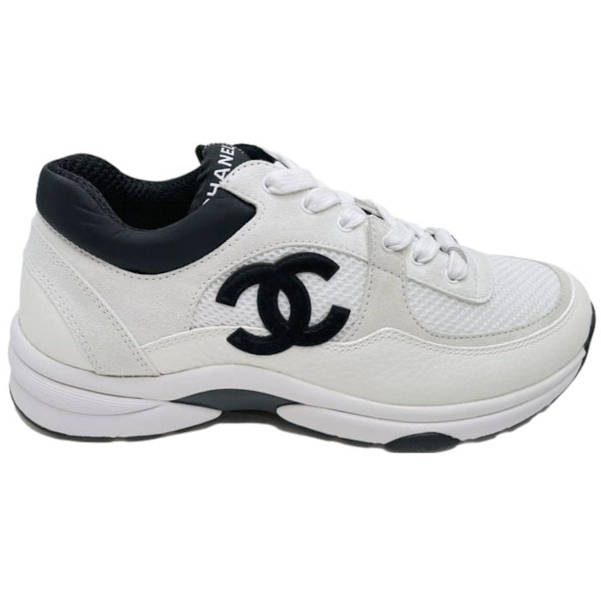 Chanel Low Top CC Trainer White Silver