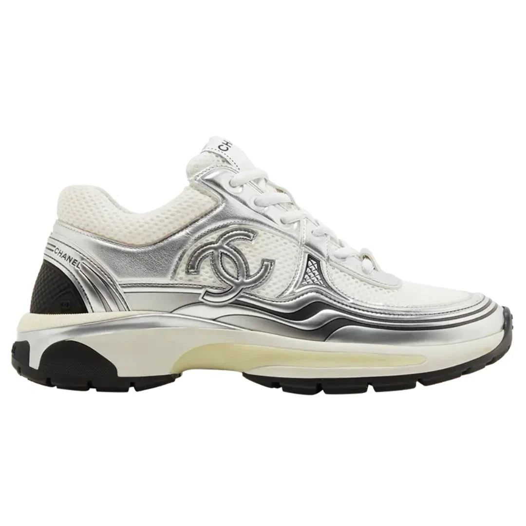 Chanel Low Top CC Trainer White Silver