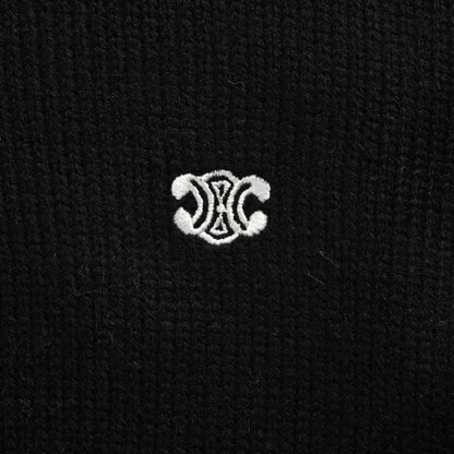 Celine Logo-Embroidered Wool &amp; Cashmere Blend Half Zip Black