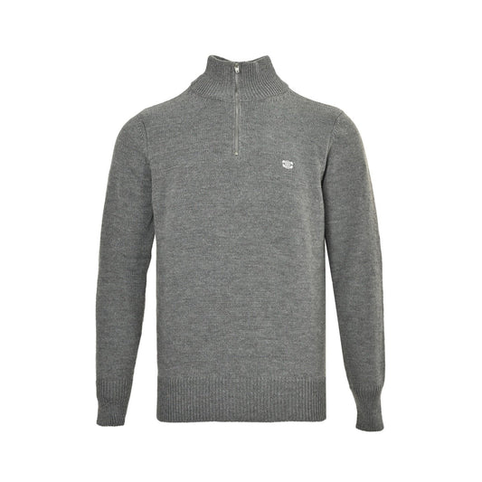Celine Logo-Embroidered Wool &amp; Cashmere Blend Half Zip Grey