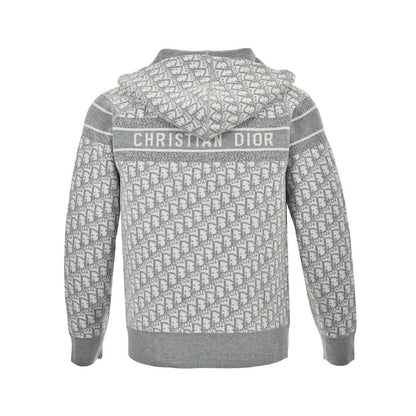 Dior Reversible Printed Cashmere Zip Hoodie Grey