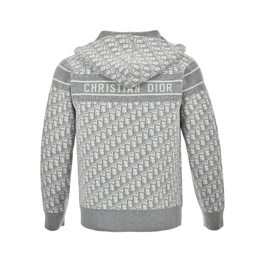 Dior Reversible Printed Cashmere Zip Hoodie Grey